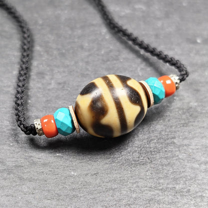 Tiger Tooth Dzi Bead Collarbone Pendant Necklace 20*18mm