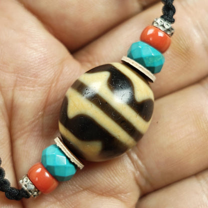 Tiger Tooth Dzi Bead Collarbone Pendant Necklace 20*18mm