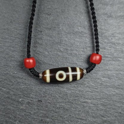 Antique 2 Eyes Dzi Bead Clavicle Necklace | 30*11mm