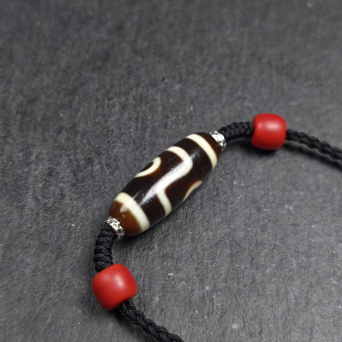 Antique 2 Eyes Dzi Bead Clavicle Necklace - Tibetan Buddhist bead necklace, view 5