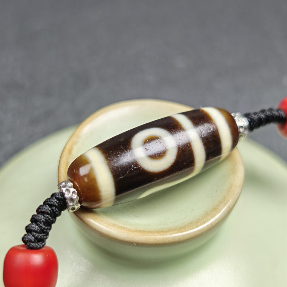 Antique 2 Eyes Dzi Bead Clavicle Necklace - Tibetan Buddhist bead necklace, view 10