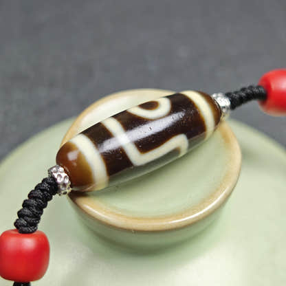 Antique 2 Eyes Dzi Bead Clavicle Necklace - Tibetan Buddhist bead necklace, view 9