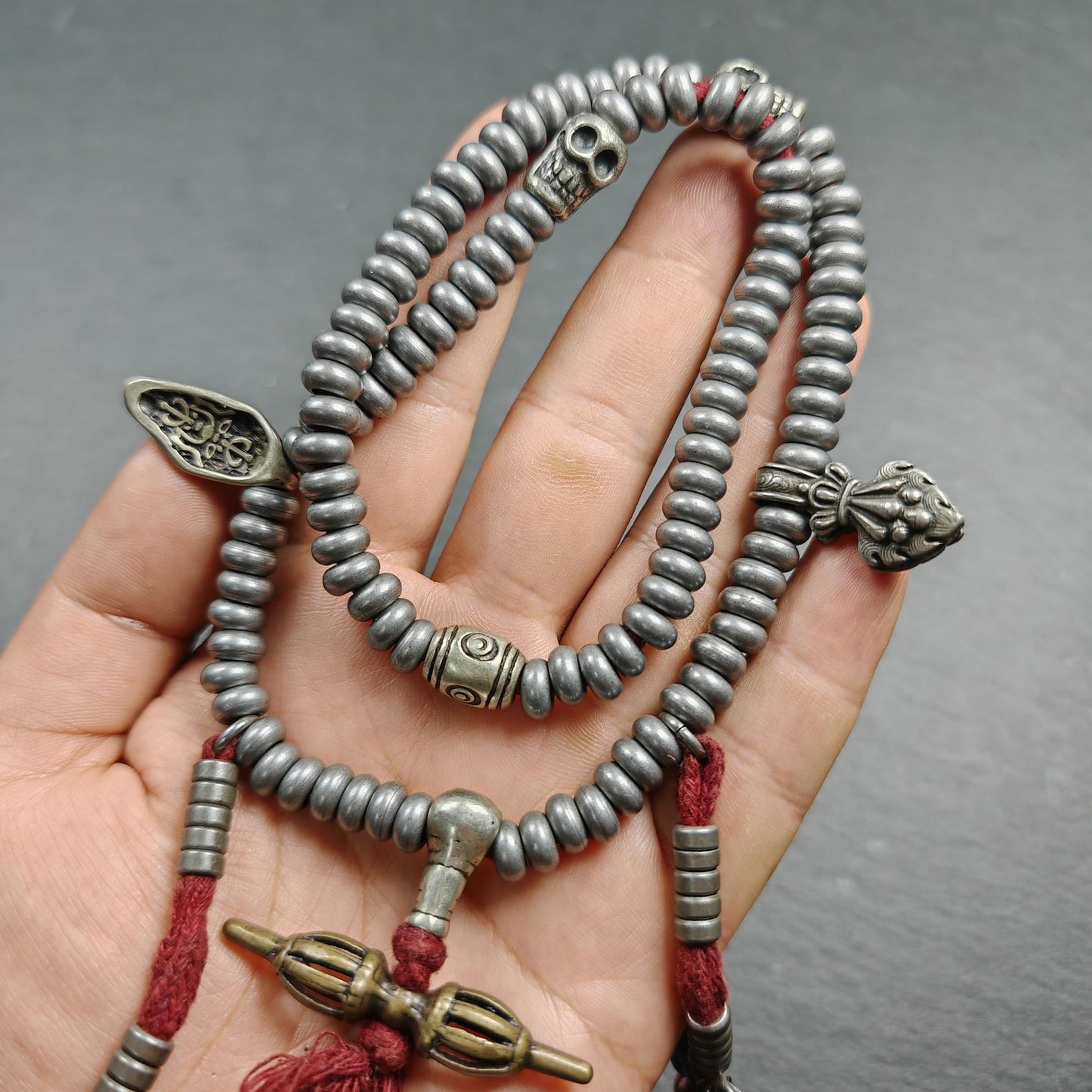 Tibetan Cold Iron Mala | Old 108 Prayer Beads with Counters and Clips