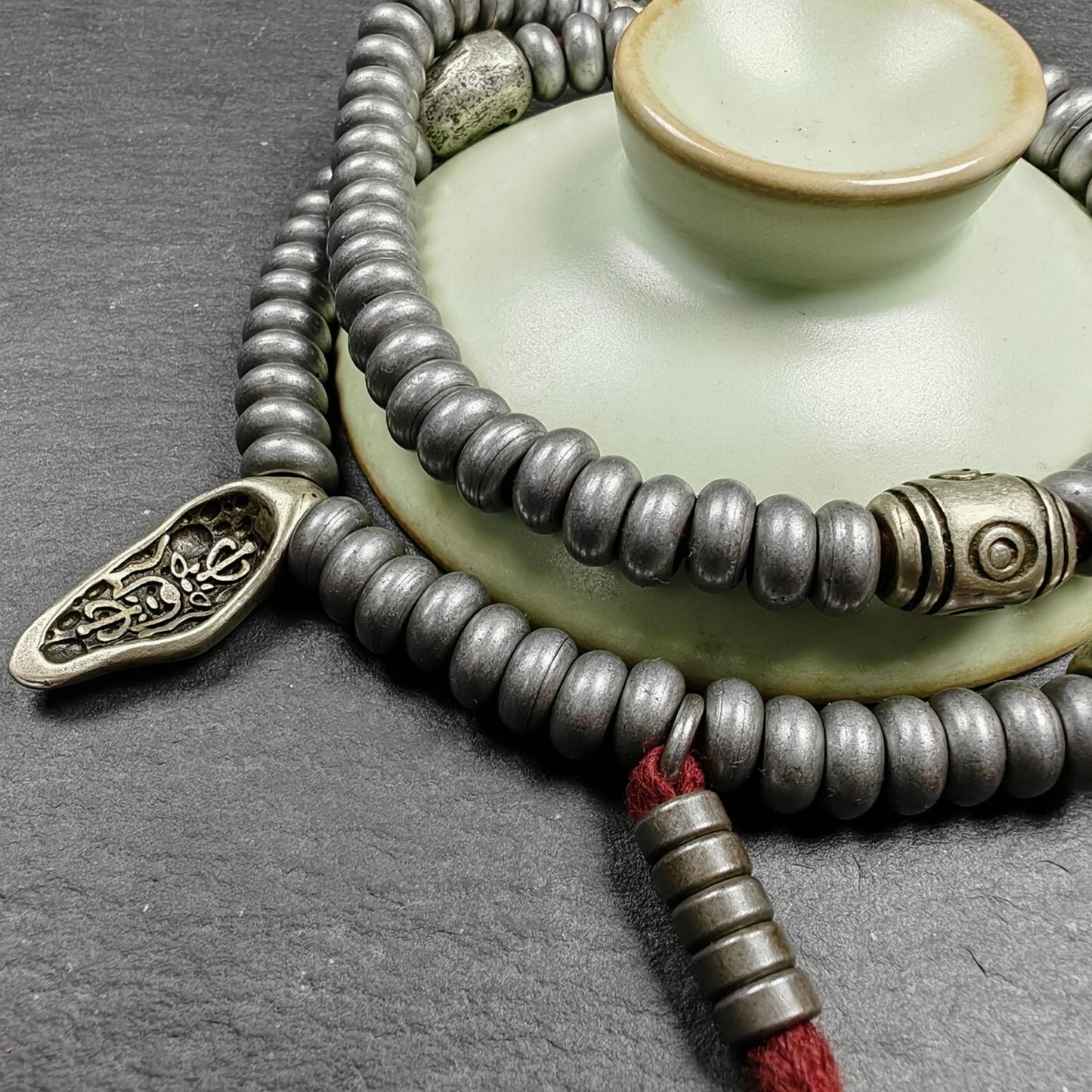 Tibetan Cold Iron Mala | Old 108 Prayer Beads with Counters and Clips