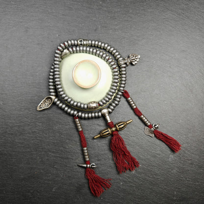 Tibetan Cold Iron Mala | Old 108 Prayer Beads with Counters and Clips