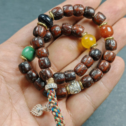 Authentic 8mm Rudraksha Wrist Mala Bracelet | Old Tibetan Rosary