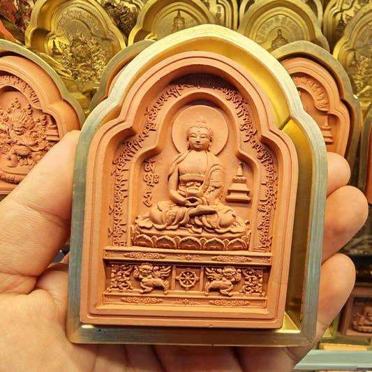 Bordered Amitabha Tsa Tsa Mold - Tibetan tsa tsa mold, front view