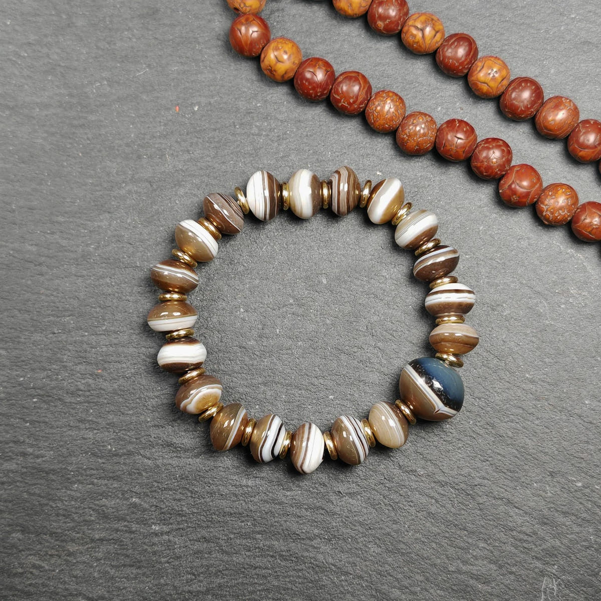 Authentic Tibetan Dzi Wrist Mala Medicine Buddha Bracelet - Tibetan Buddhist mala beads, front view