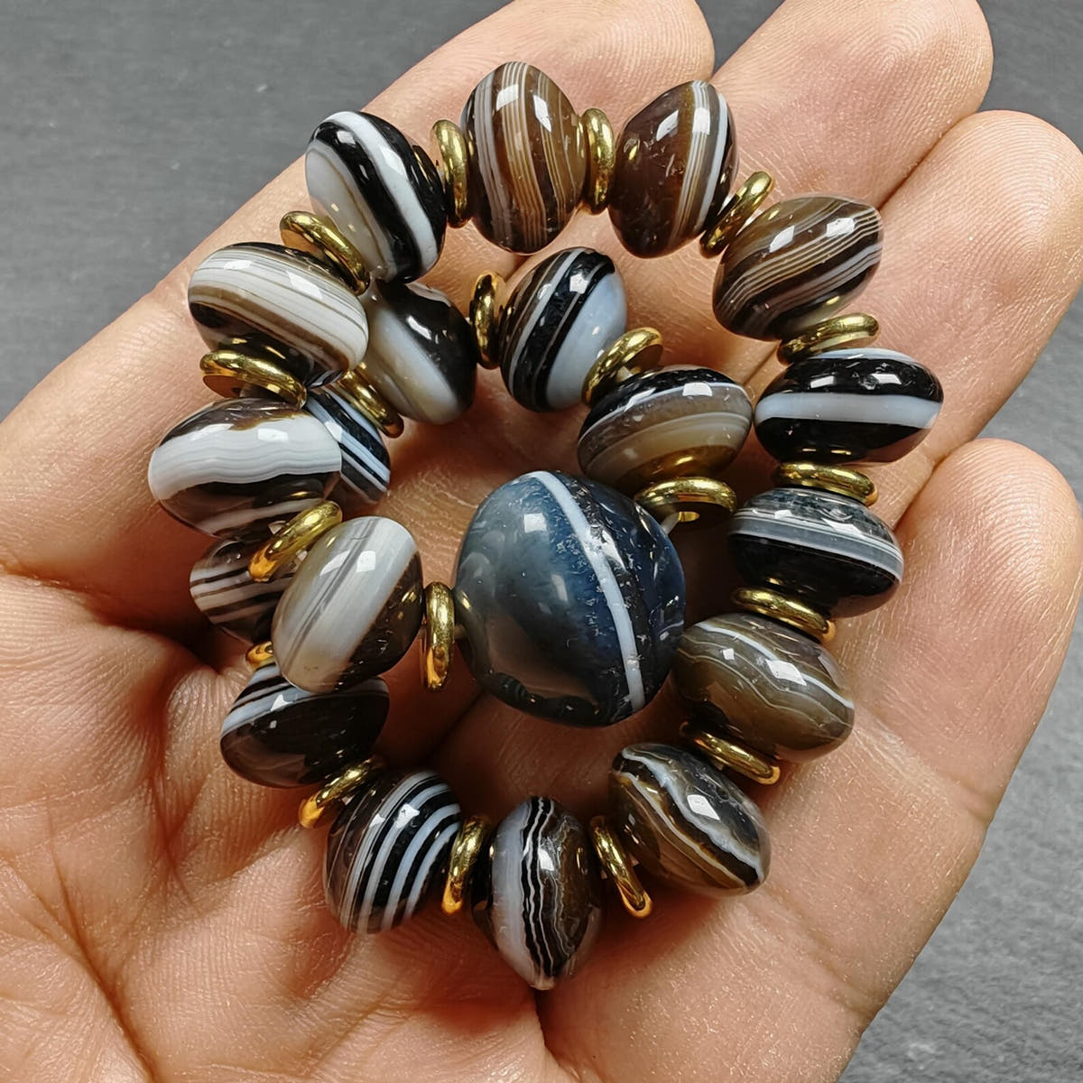 Authentic Tibetan Dzi Wrist Mala - Brown Medicine Buddha Bracelet - Decades Old - Tibetan Buddhist mala beads, view 10