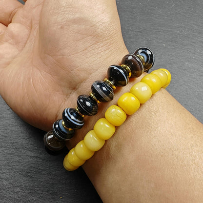 Tibetan Dzi Wrist Mala Medicine Buddha  Bracelet - Decades Old