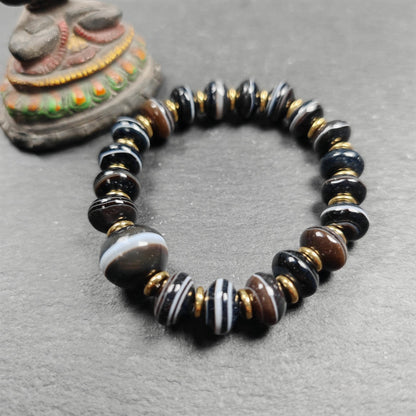 Tibetan Dzi Wrist Mala Medicine Buddha  Bracelet - Decades Old
