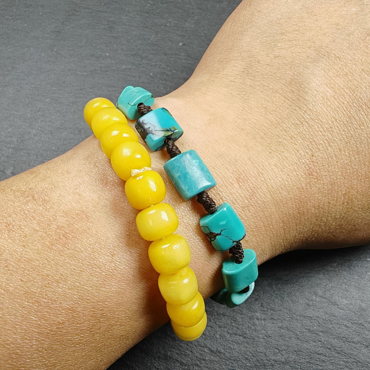 Tibetan Turquoise Beads Bracelet - 42cm Length - Tibetan Buddhist art, detailed view