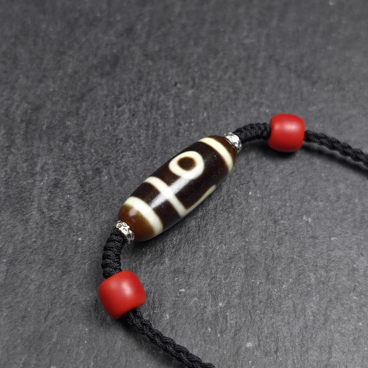 Antique 2 Eyes Dzi Bead Clavicle Necklace - Tibetan Buddhist bead necklace, view 6