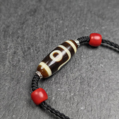 Antique 2 Eyes Dzi Bead Clavicle Necklace - Tibetan Buddhist bead necklace, view 4