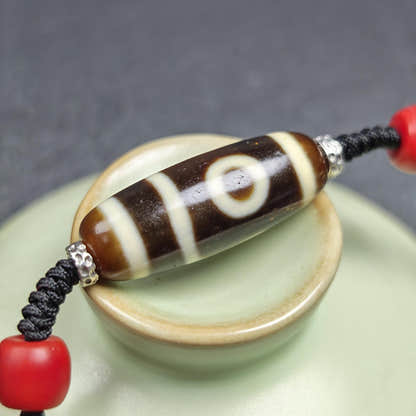 Antique 2 Eyes Dzi Bead Clavicle Necklace - Tibetan Buddhist bead necklace, view 12