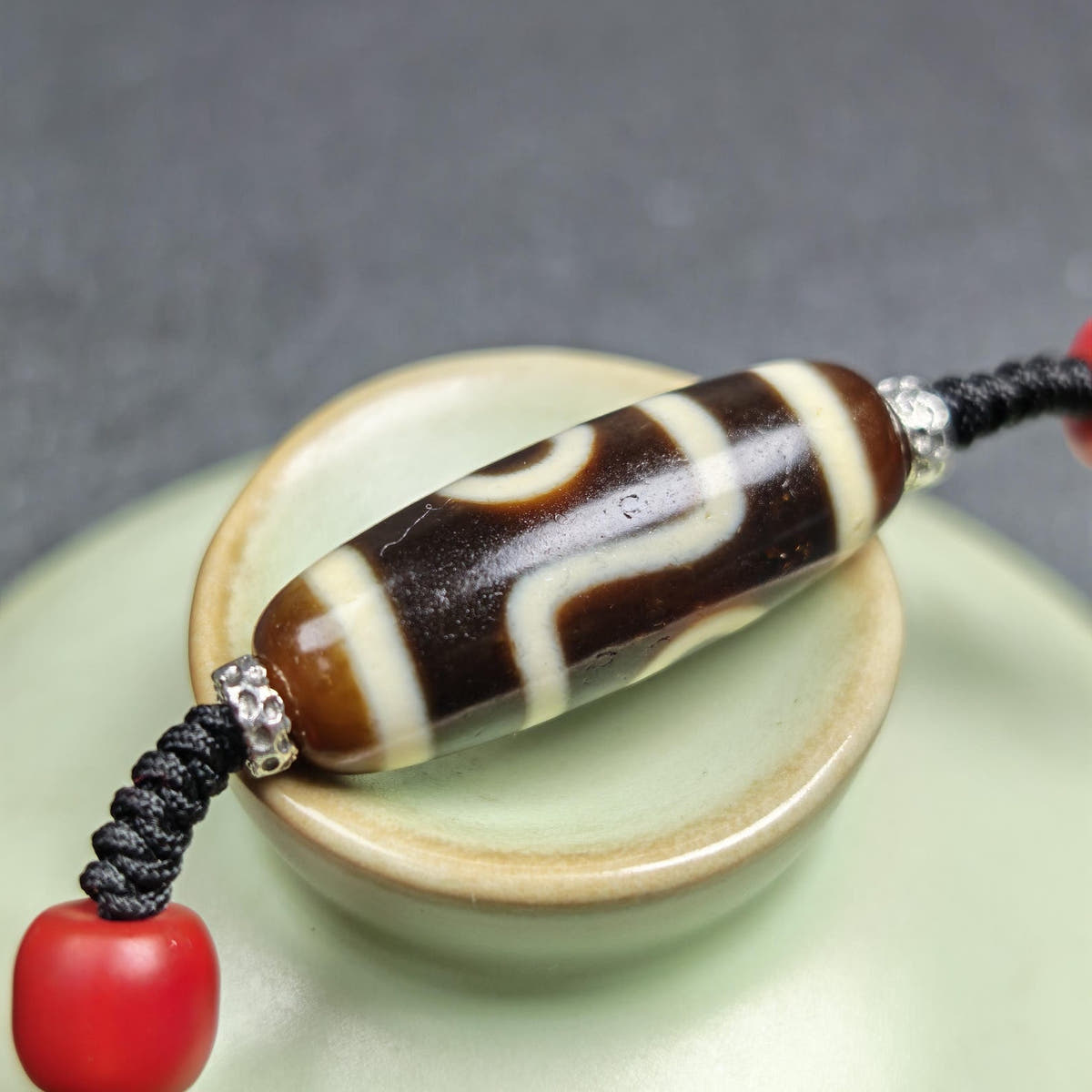 Antique 2 Eyes Dzi Bead Clavicle Necklace - Tibetan Buddhist bead necklace, view 11