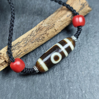 Antique 2 Eyes Dzi Bead Clavicle Necklace | 30*11mm