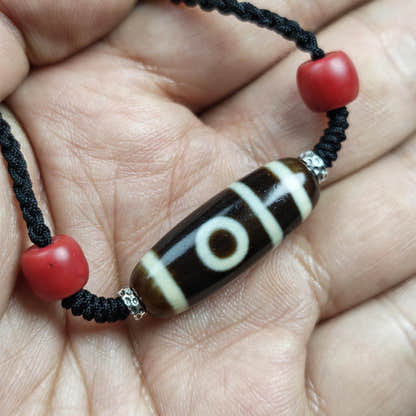 Antique 2 Eyes Dzi Bead Clavicle Necklace - Tibetan Buddhist bead necklace, view 13