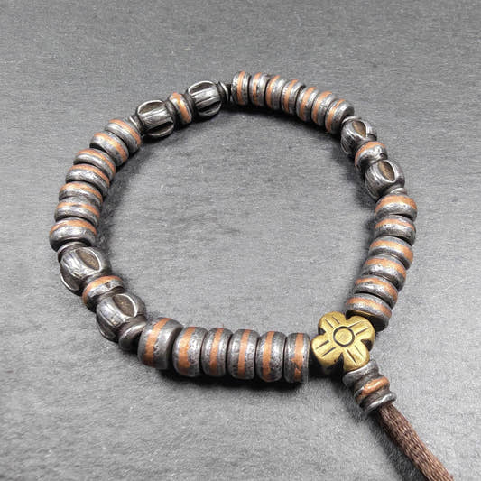 Wrist Mala ｜ Handmade 8mm Cold Iron Vajra Bracelet - Tibetan Buddhist mala beads, front view