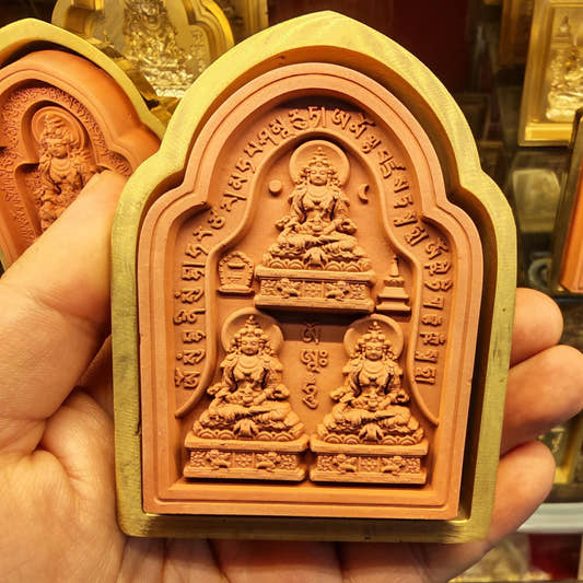 Bordered 3 Ksitigarbha Tsa Tsa Mold - Tibetan tsa tsa mold, front view