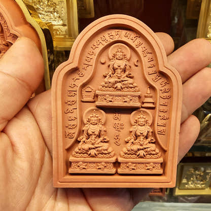 Bordered 3 Ksitigarbha Tsa Tsa Mold - Tibetan tsa tsa mold, close-up detail