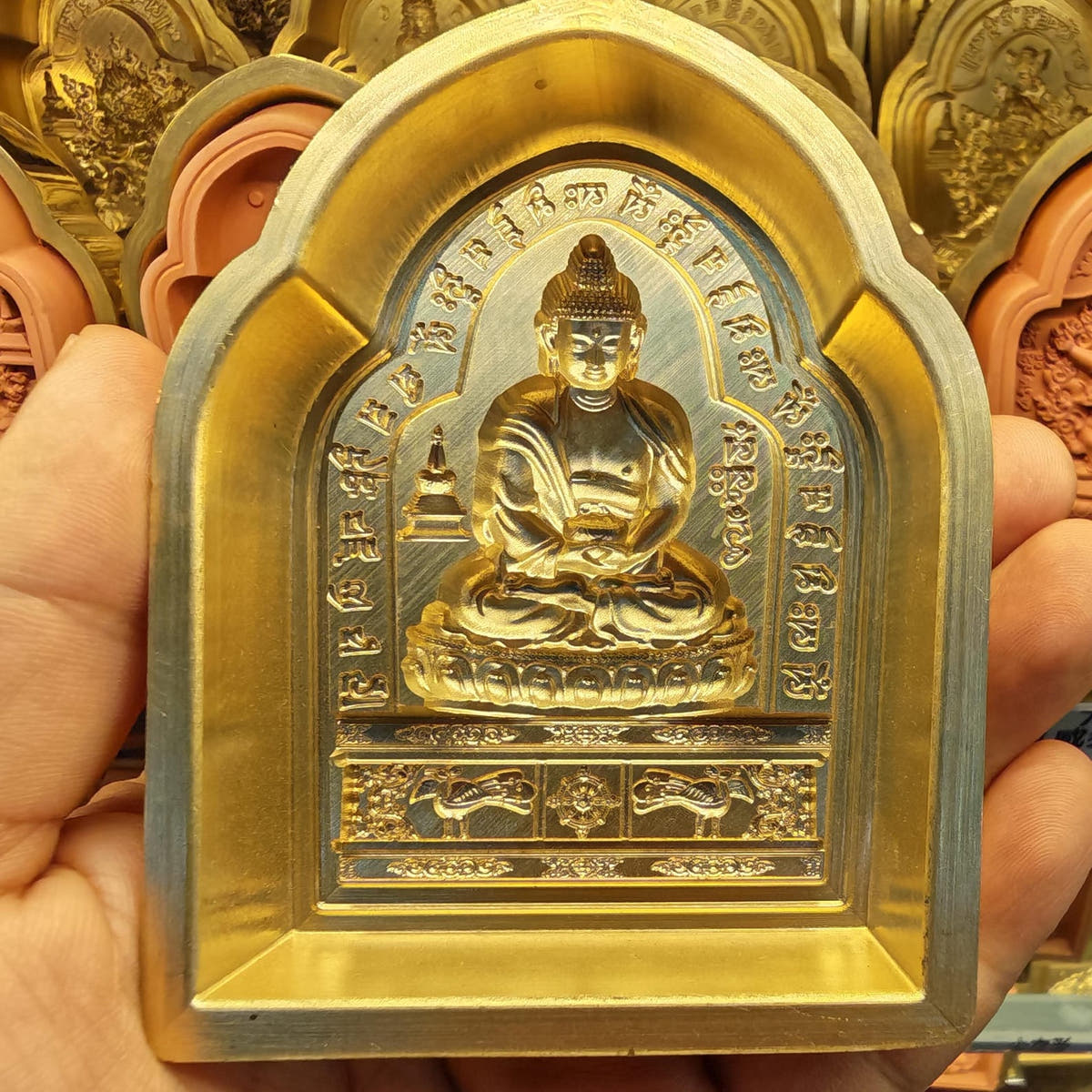 Bordered Amitabha Tsa Tsa Mold - Tibetan tsa tsa mold, detailed view