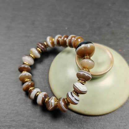 Authentic Tibetan Dzi Wrist Mala Medicine Buddha Bracelet - Tibetan Buddhist mala beads, close-up detail