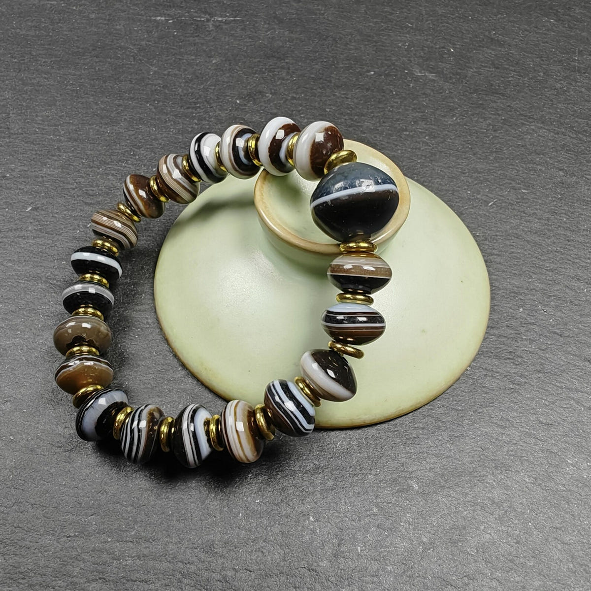 Authentic Tibetan Dzi Wrist Mala - Brown Medicine Buddha Bracelet - Decades Old - Tibetan Buddhist mala beads, view 6