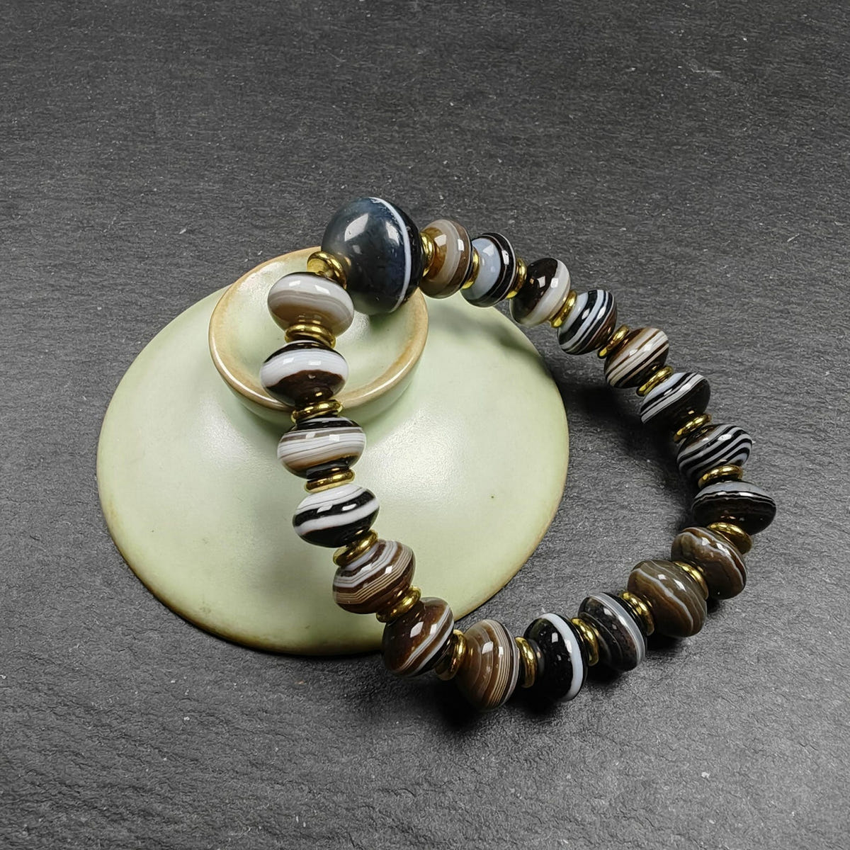 Authentic Tibetan Dzi Wrist Mala - Brown Medicine Buddha Bracelet - Decades Old - Tibetan Buddhist mala beads, view 7