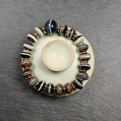 Authentic Tibetan Dzi Wrist Mala - Brown Medicine Buddha Bracelet - Decades Old - Tibetan Buddhist mala beads, view 8