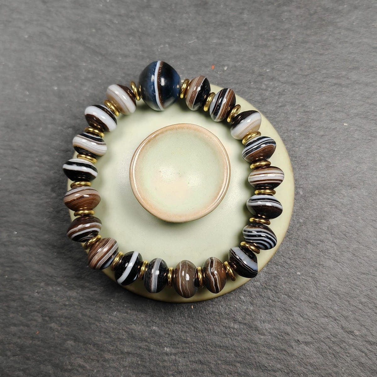 Authentic Tibetan Dzi Wrist Mala - Brown Medicine Buddha Bracelet - Decades Old - Tibetan Buddhist mala beads, view 8