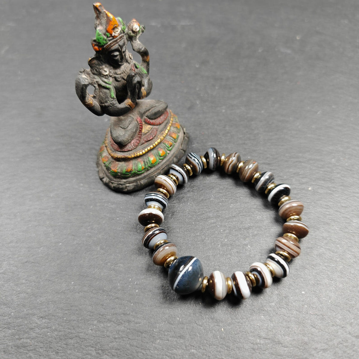 Authentic Tibetan Dzi Wrist Mala - Brown Medicine Buddha Bracelet - Decades Old - Tibetan Buddhist mala beads, view 9