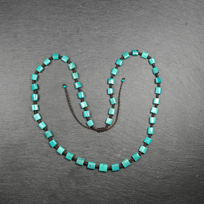Turquoise Beads Necklace for Woman - 33cm Length - Tibetan Buddhist mala beads, front view