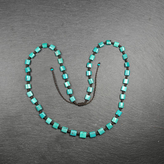 Turquoise Beads Necklace for Woman - 33cm Length - Tibetan Buddhist mala beads, front view