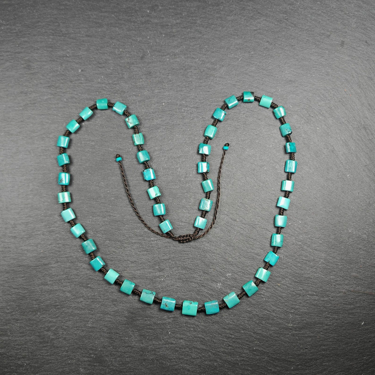 Turquoise Beads Necklace for Woman - 33cm Length - Tibetan Buddhist mala beads, front view