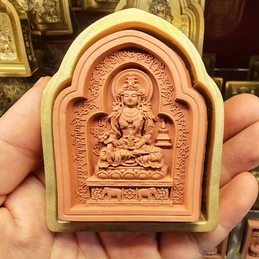 Bordered Akshobhya Tsa Tsa Mold - Tibetan tsa tsa mold, front view