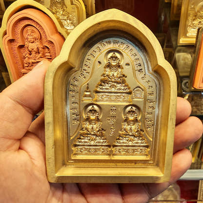 Bordered 3 Ksitigarbha Tsa Tsa Mold - Tibetan tsa tsa mold, detailed view