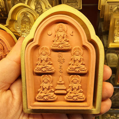 Bordered 5 Ksitigarbha Tsa Tsa Mold - Tibetan tsa tsa mold, front view