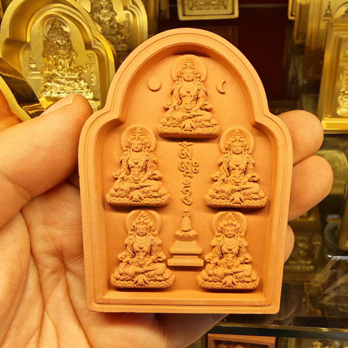Bordered 5 Ksitigarbha Tsa Tsa Mold - Tibetan tsa tsa mold, close-up detail