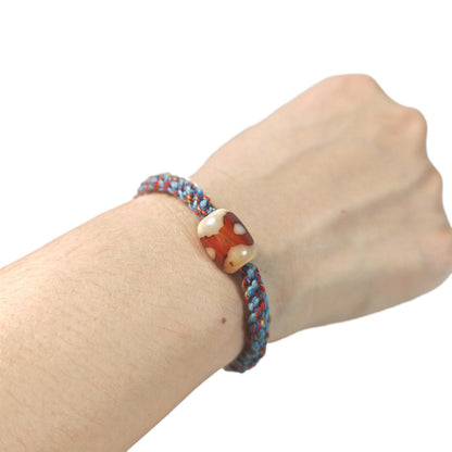 Hand Woven Bracelet with Fire Agate Tibetan 3 Eyes Mandala Dzi Beads