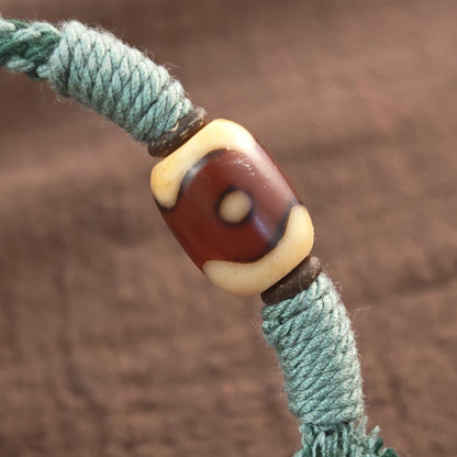 Hand Woven Bracelet with Fire Agate Tibetan 3 Eyes Mandala Dzi Beads