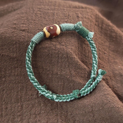 Hand Woven Bracelet with Fire Agate Tibetan 3 Eyes Mandala Dzi Beads