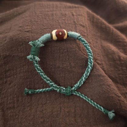 Hand Woven Bracelet with Fire Agate Tibetan 3 Eyes Mandala Dzi Beads