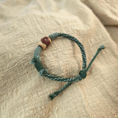 Hand Woven Bracelet with Fire Agate Tibetan 3 Eyes Mandala Dzi Beads