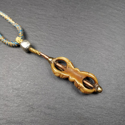 Gandhanra Old Tibetan Kapala Leg Bone Amulet, Vajra Dorje Pendant,41mm × 17mm