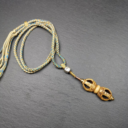 Gandhanra Old Tibetan Kapala Leg Bone Amulet, Vajra Dorje Pendant,41mm × 17mm