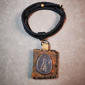 Gandhanra Antique Amulet Pendant,Stupa / Pagoda Tsa Tsa Mold on leather Sachet