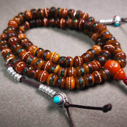 8mm Yak Bone Mala,68cm - Tibetan Buddhist mala beads, detailed view