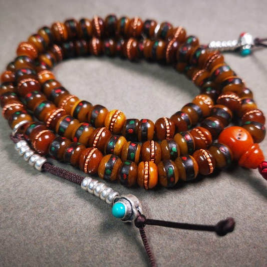 8mm Yak Bone Mala,68cm - Tibetan Buddhist mala beads, detailed view