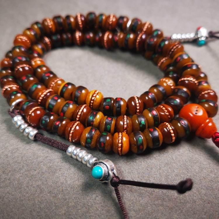 8mm Yak Bone Mala,68cm - Tibetan Buddhist mala beads, detailed view